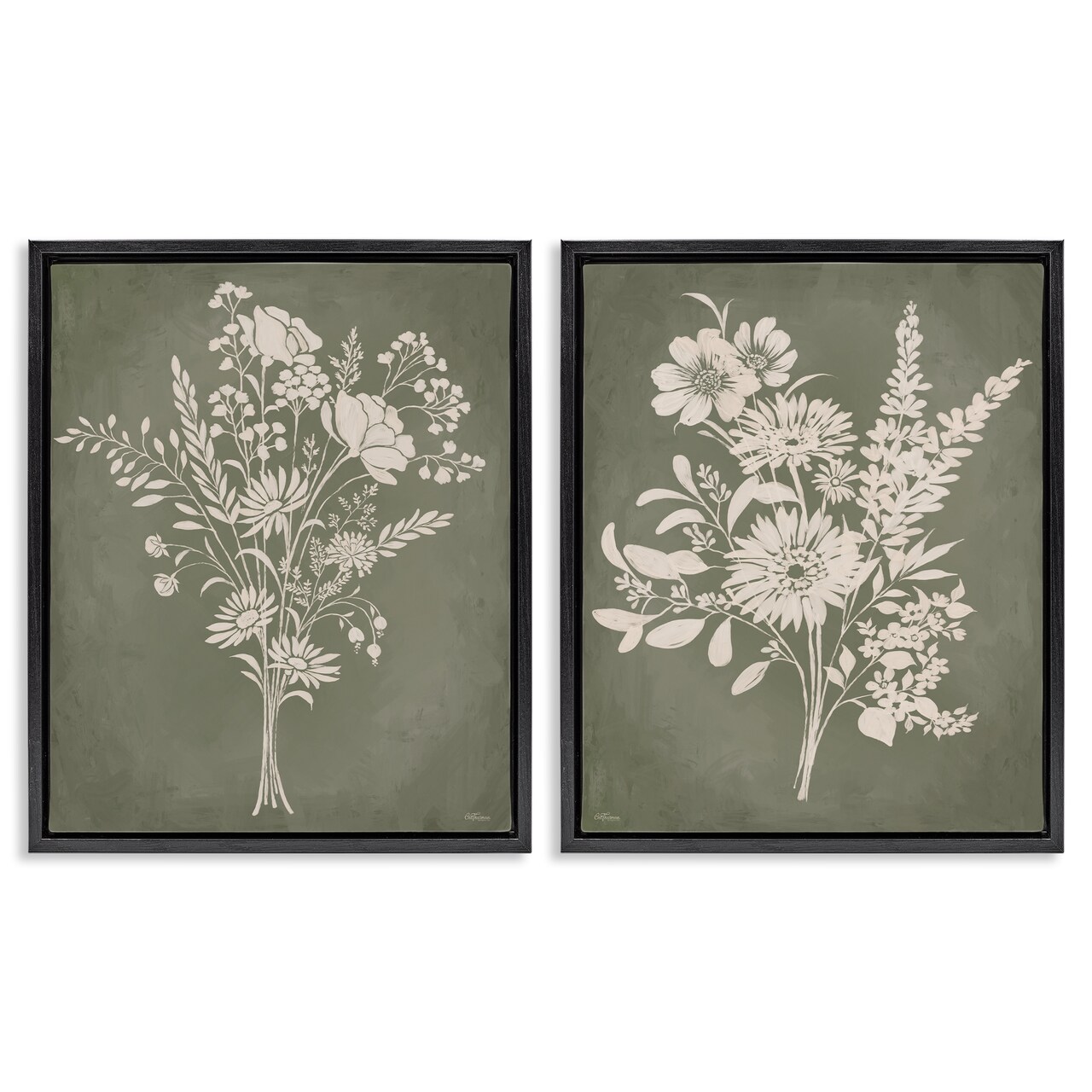 Stupell Industries Wildflower Silhouettes on Green 2pc Floating Frame Set By Cat Thurman Designs